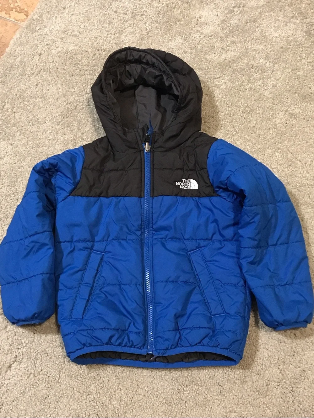 The North Face Kids Reversible Hooded Puffer Jacket - Black and Blue